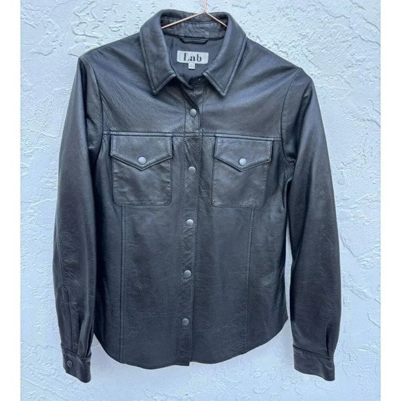 Lab Womens Vintage Style Front Snap Button Lamb Leather Jacket Black Size Medium - Picture 1 of 10
